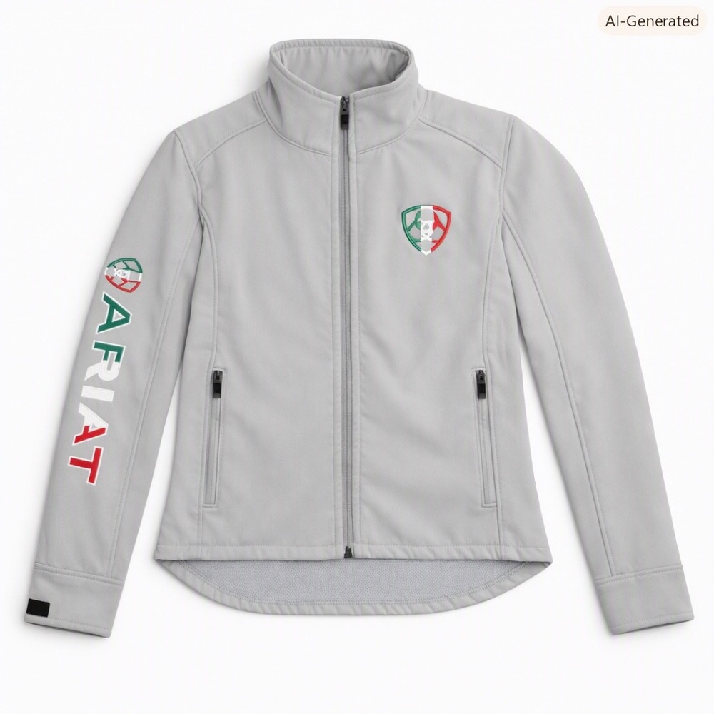 Ariat Kids Grey Mexico Flag Softshell Jacket Full Zip Fleece Lined Size S CH